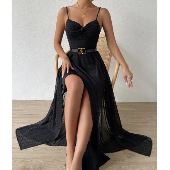 Swiss Dot Cami Maxi Dress BLACK - Picture 3 of 9